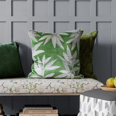 Silver Birch Leaf Velvet Cushion Apple