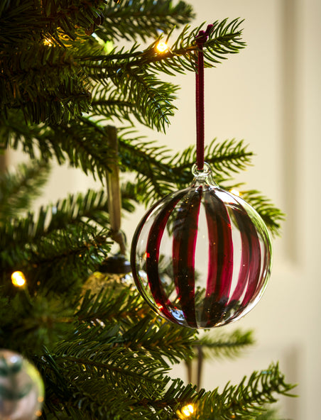 Purton Christmas Striped Bauble - Glass, Berry