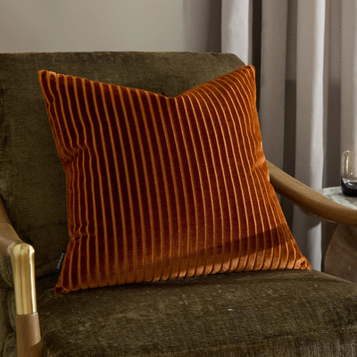 Savoy Stripe Velvet Cushion Brick