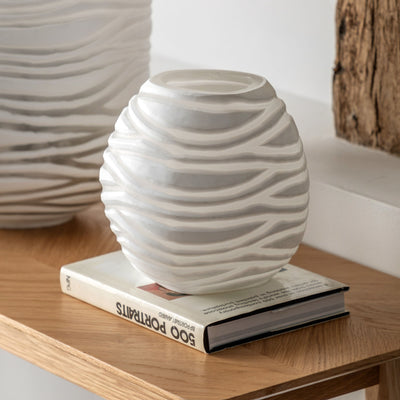 Anafon Handblown Carved White Vase Small