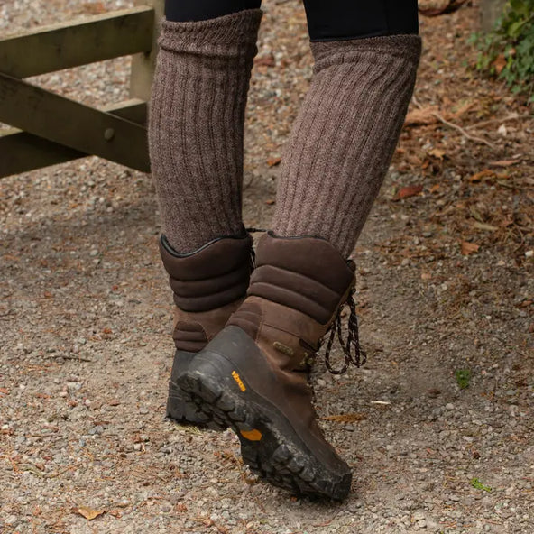 Alpaca Chunky Rib Knee Socks Nutmeg Brown