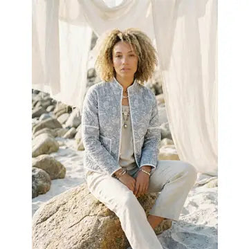 Quilted Jacket, Hand Block Printed Summer Jacket, Padded Gray