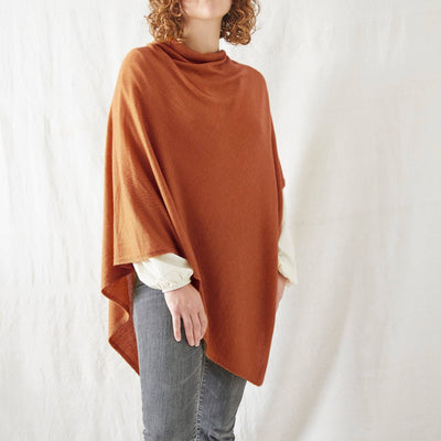 Luxury Merino Cowl Poncho: Burnt Orange