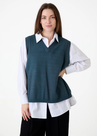 Cashmere Like V Neck Tank Top Sea Blue