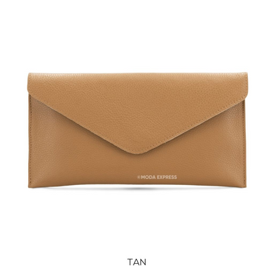 Leather Envelope Clutch  Bag - Tan