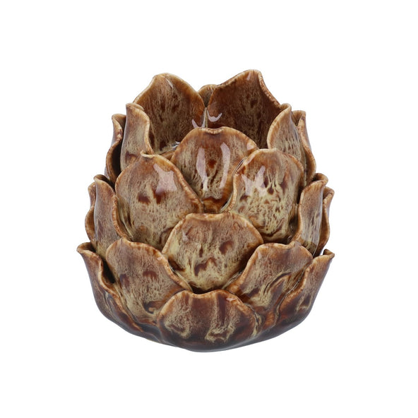 Brown Reactive Glaze Artichoke T-Light Holder