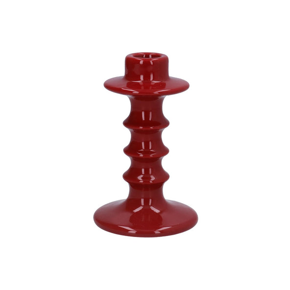 Dark Red Hooped Ceramic Candlestick 14cm