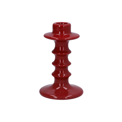 Dark Red Hooped Ceramic Candlestick 14cm