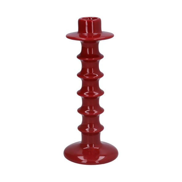 Dark Red Hooped Ceramic Candlestick 22cm