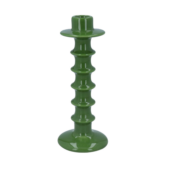 Green Hooped Ceramic Candlestick 22cm