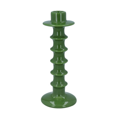 Green Hooped Ceramic Candlestick 22cm