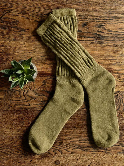 Rib Cushion Alpaca Socks Olive Green Medium