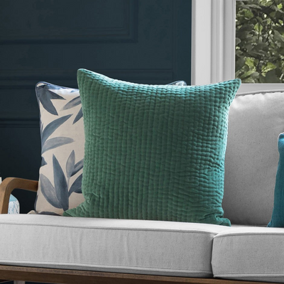 Hazel Embroidered Feather Cushion Seafoam