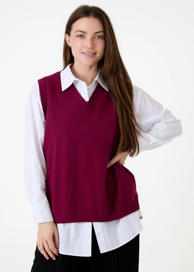 Cashmere Like V Neck Tank Top Berry