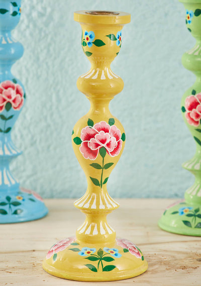 Chrysanthemum Extra Large Hand Painted Candlestick: Yellow