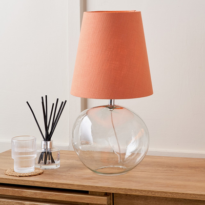 Clear Glass and Terracotta Shade Table Lamp