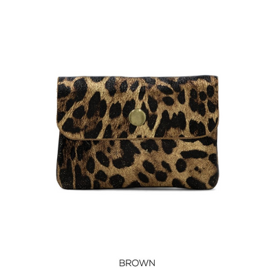 Small Leather Button Purse Animal Print Brown