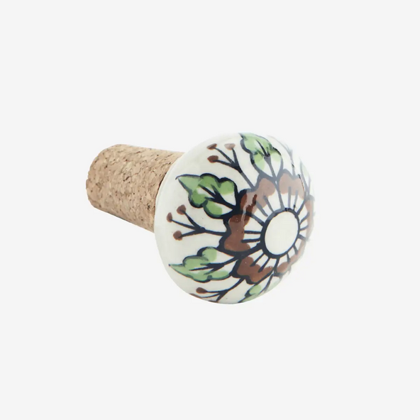 Burgundy Floral Hand-painted stoneware bottle stopper