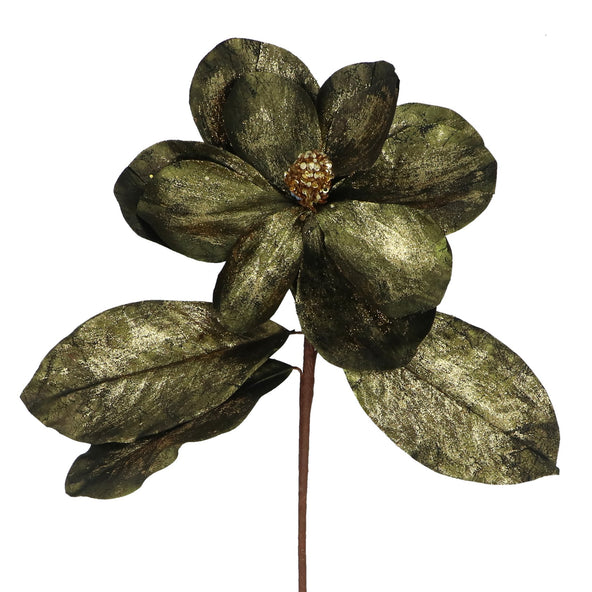 Metallic Green/Gold Magnolia Stem 62cm