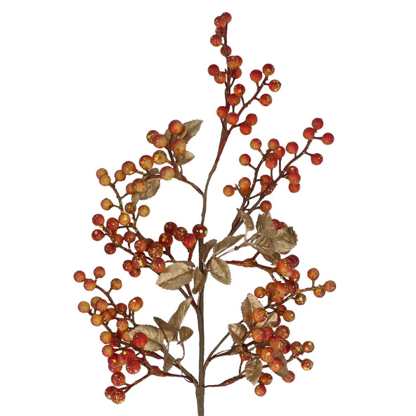 Orange Berry/Leaf with Sparkles Spray 64cm