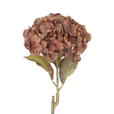 Dusky Pink/Gold Glitter Hydrangea Stem, 62cm