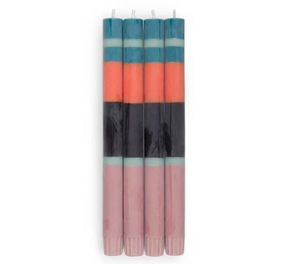 Eco Dinner Candles Striped Rose, Petrol, Opaline, Orange & Jet Eco Dinner Candles, 4 per pack