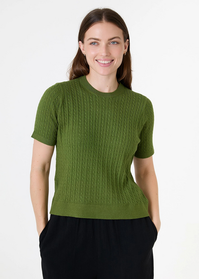 Cashmere Like Cable Short Sleeve Jumper Leaf Green
