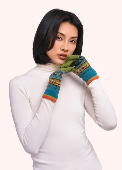 Fair Isle Gloves, Teal Mix