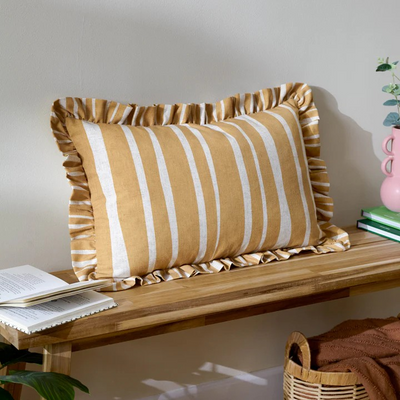 CARMON STRIPE CUSHION LINEN/OCHRE 40cm x 60cm