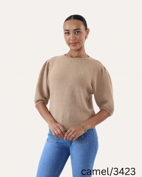 Baby Alpaca Puff Sleeve Jumper Camel