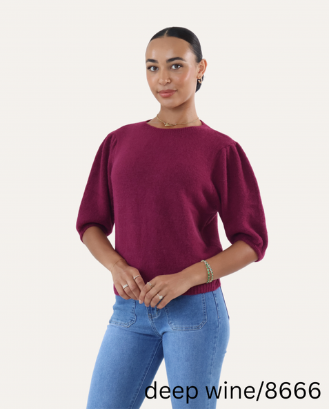 Baby Alpaca Puff Sleeve Jumper Deep Wine