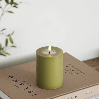 LED Pillar candle Ø 7.5 x 10 cm Olive Green