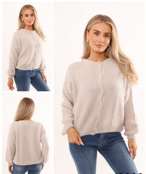 Alpaca Knit Button Through Cardigan Stone