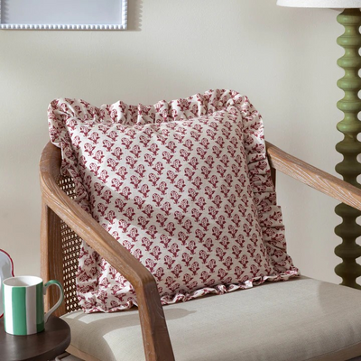 LULAH BLOCK CUSHION LINEN/RED 45X45