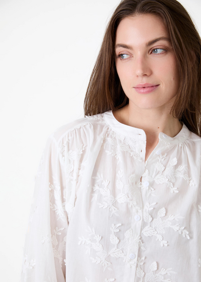 Floral Applique Button Through Blouse White