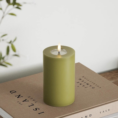 LED Pillar candle Ø 7.5 x 12.5 cm Olive Green