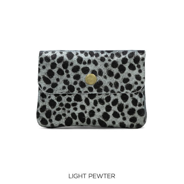 Small Leather Button Purse Animal Print Light Pewter