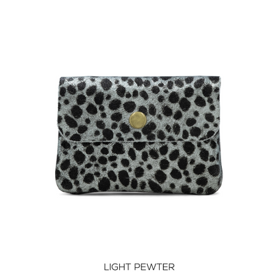Small Leather Button Purse Animal Print Light Pewter