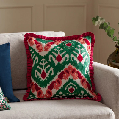 Ikat Cushion Cerise and Jade