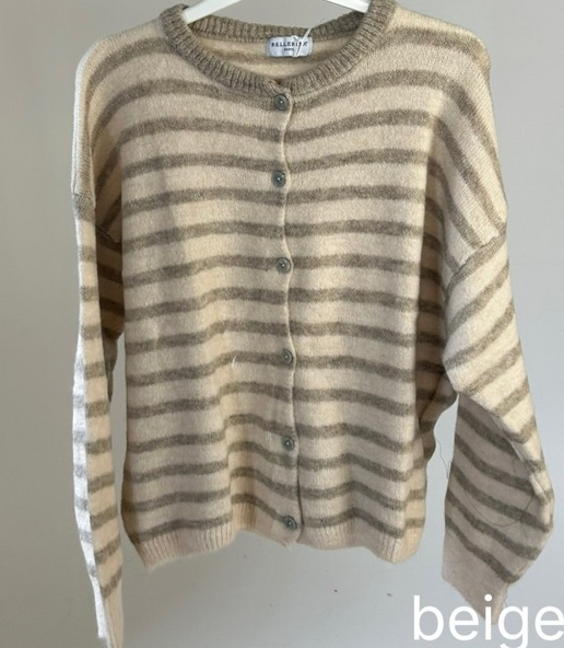 Striped Baby Alpaca Cardigan Beige