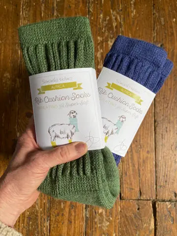Rib Cushion Alpaca Socks Denim Blue Large