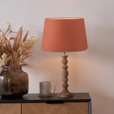 Natural Modernist Turned Wood Table Lamp Base with Winston 35cm Tobacco Handloom Tapered Lampshade