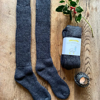 Alpaca Chunky Rib Knee Socks Charcoal