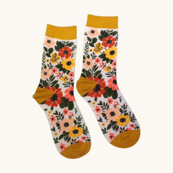 Honey Whimsical Wildflower Print Bamboo Socks