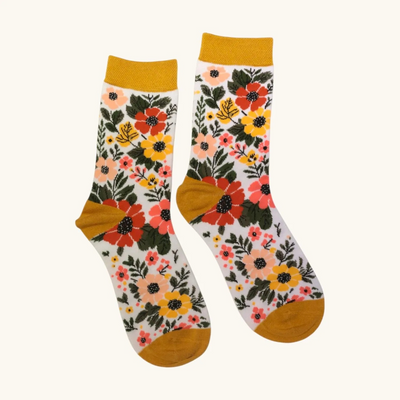 Honey Whimsical Wildflower Print Bamboo Socks