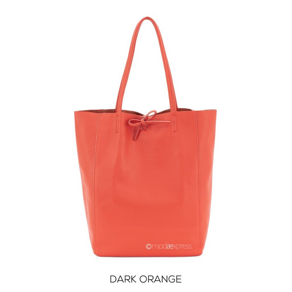 Plain Leather Shopper Dark Orange