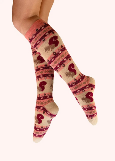 Fair Isle Squirrel Knee High Socks