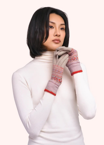 Fair Isle Gloves, Cream Mix