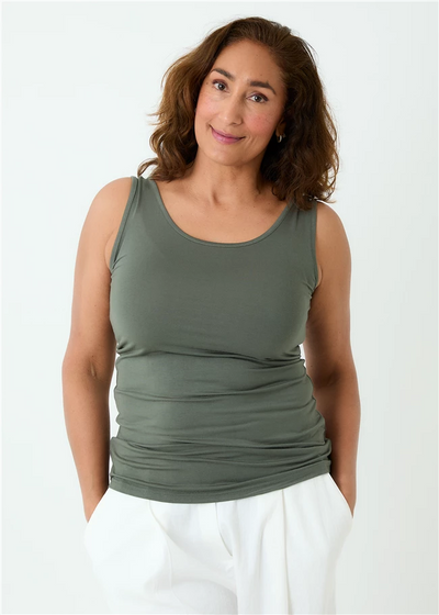Bamboo Jersey Scoop Neck Vest Khaki
