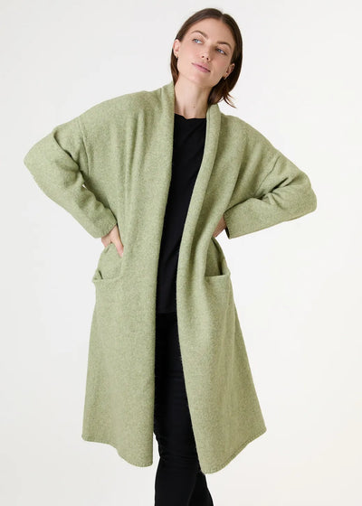Soft Tweed Roll Collar Coatigan Pistachio